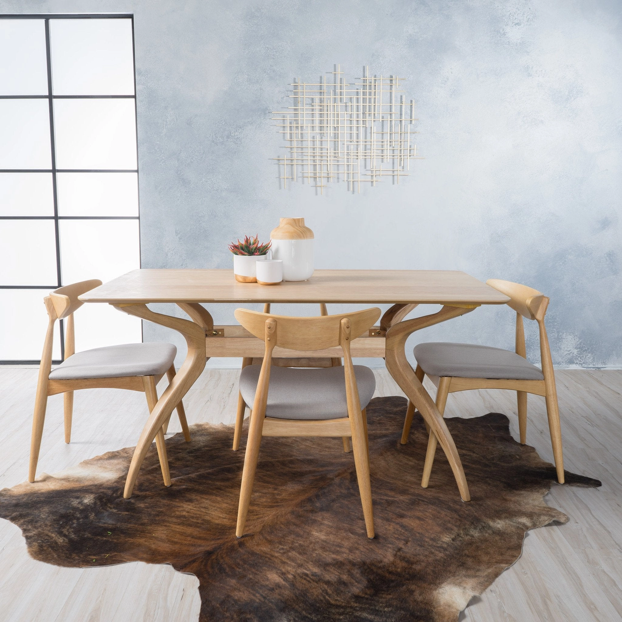 Mid-Century Modern 5-Piece Fabric Upholstered Dining Set w/ Wood Frame - NH879992 kitchen accessories, table linens