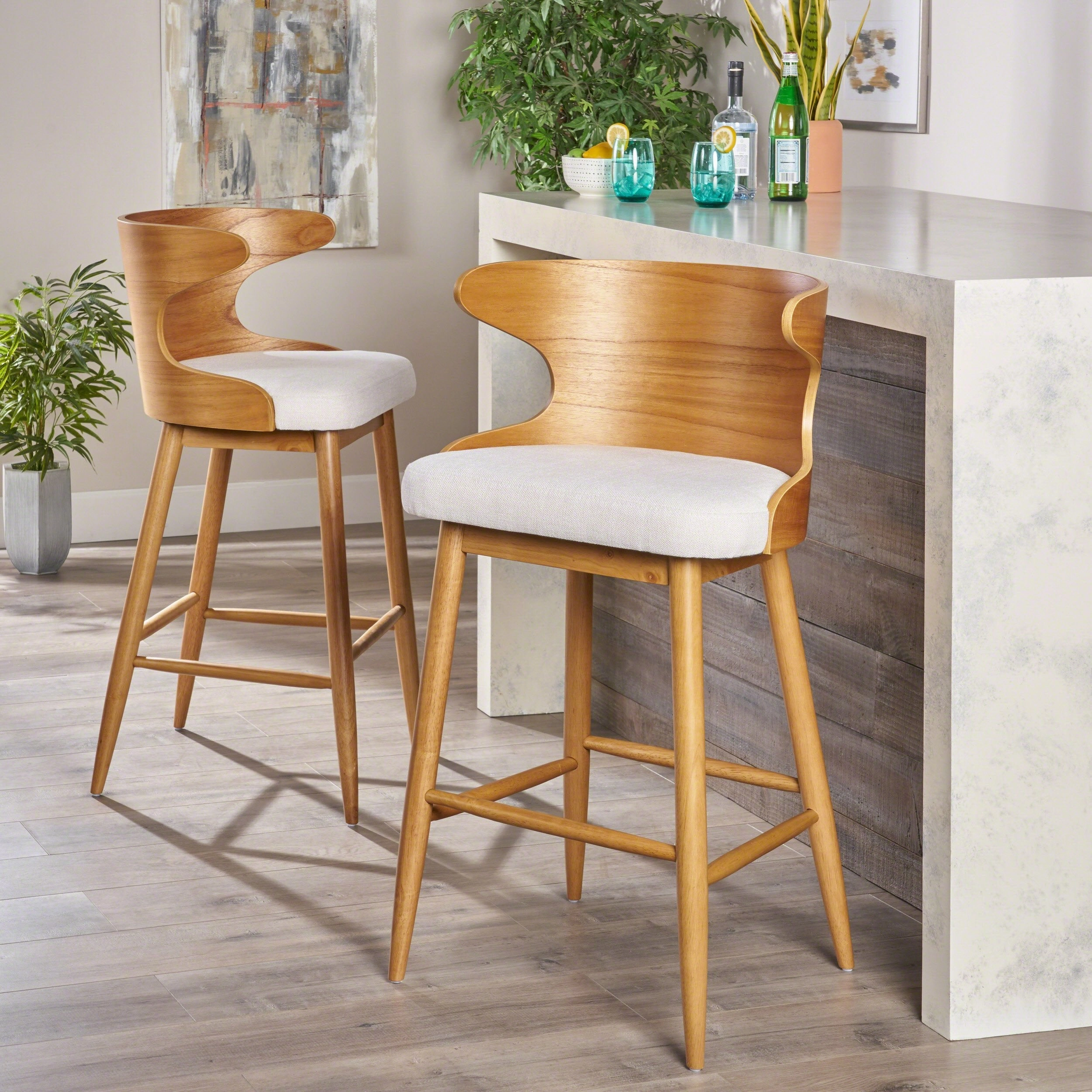 Mid Century Modern Fabric Barstools (Set of 2) - NH285403