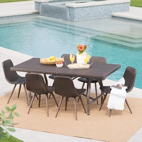 Mid-Century Modern Outdoor 7-Piece Multi-Brown Wicker Dining Set - NH079103 outdoor lounge chair, patio sofa