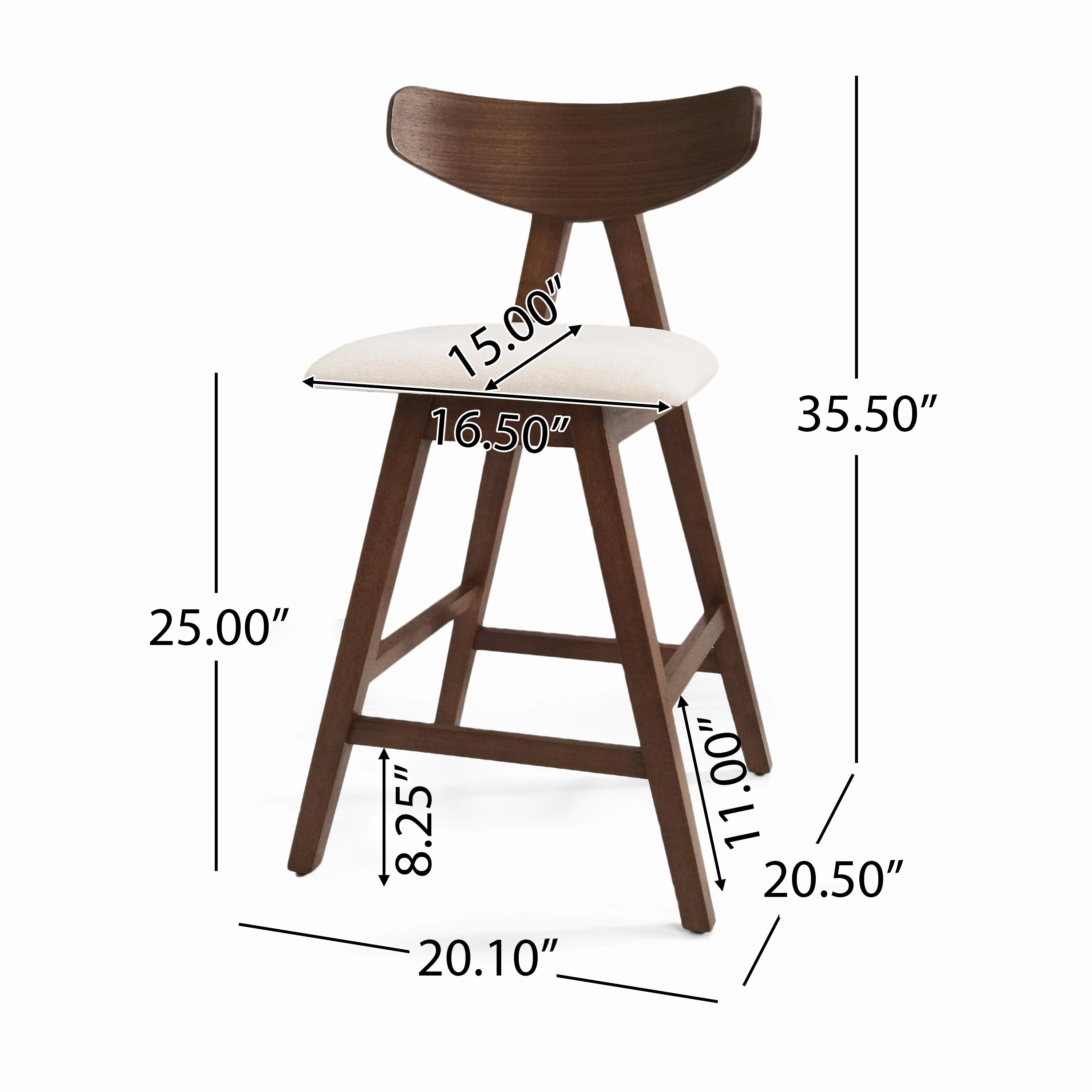 Mid Century Modern Upholstered Wood Counter Stools (Set of 2)