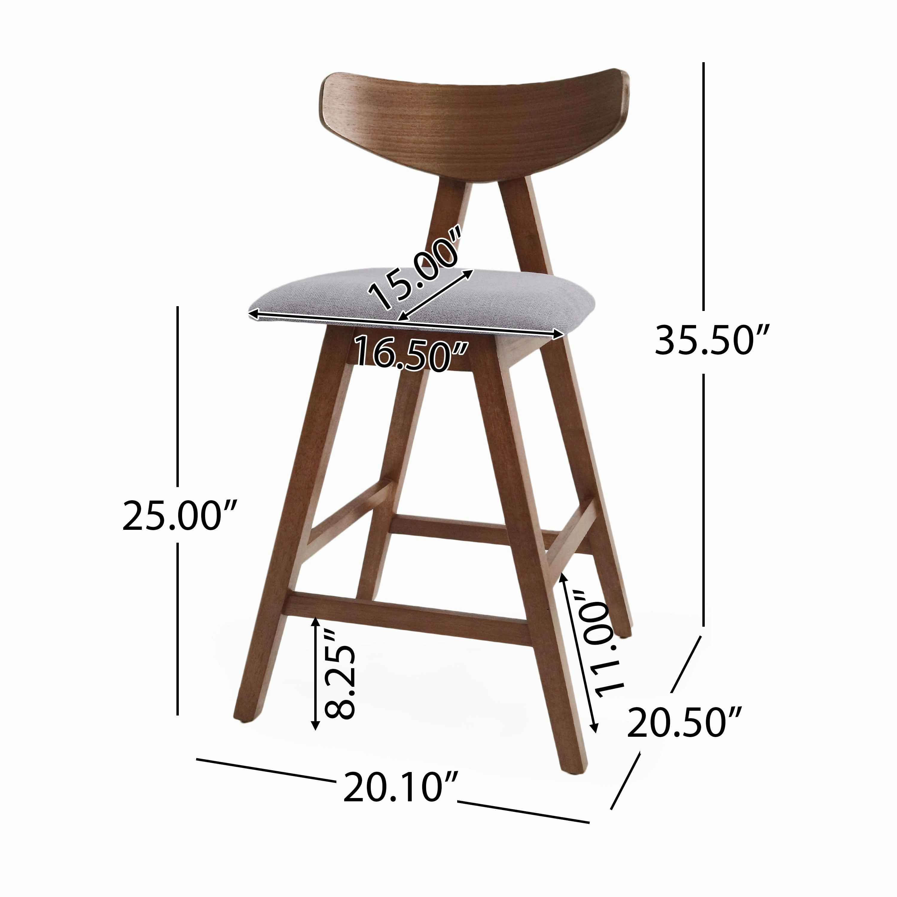 Mid Century Modern Upholstered Wood Counter Stools (Set of 2)