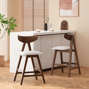 Mid Century Modern Upholstered Wood Counter Stools (Set of 2) kitchen accessories, table linens