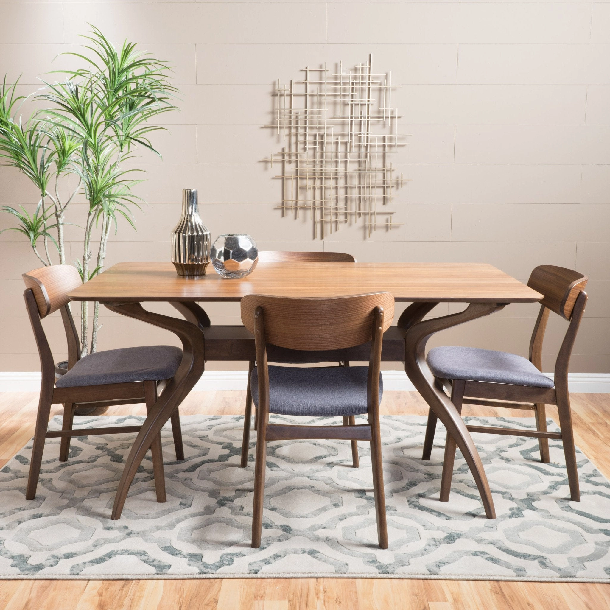 Mid-Century Natural Walnut Finish 5 Piece Dining Set - NH313992 kitchen accessories, table linens