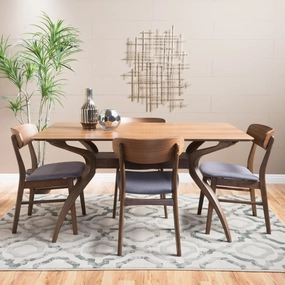 Mid-Century Natural Walnut Finish 5 Piece Dining Set - NH313992 kitchen accessories, table linens