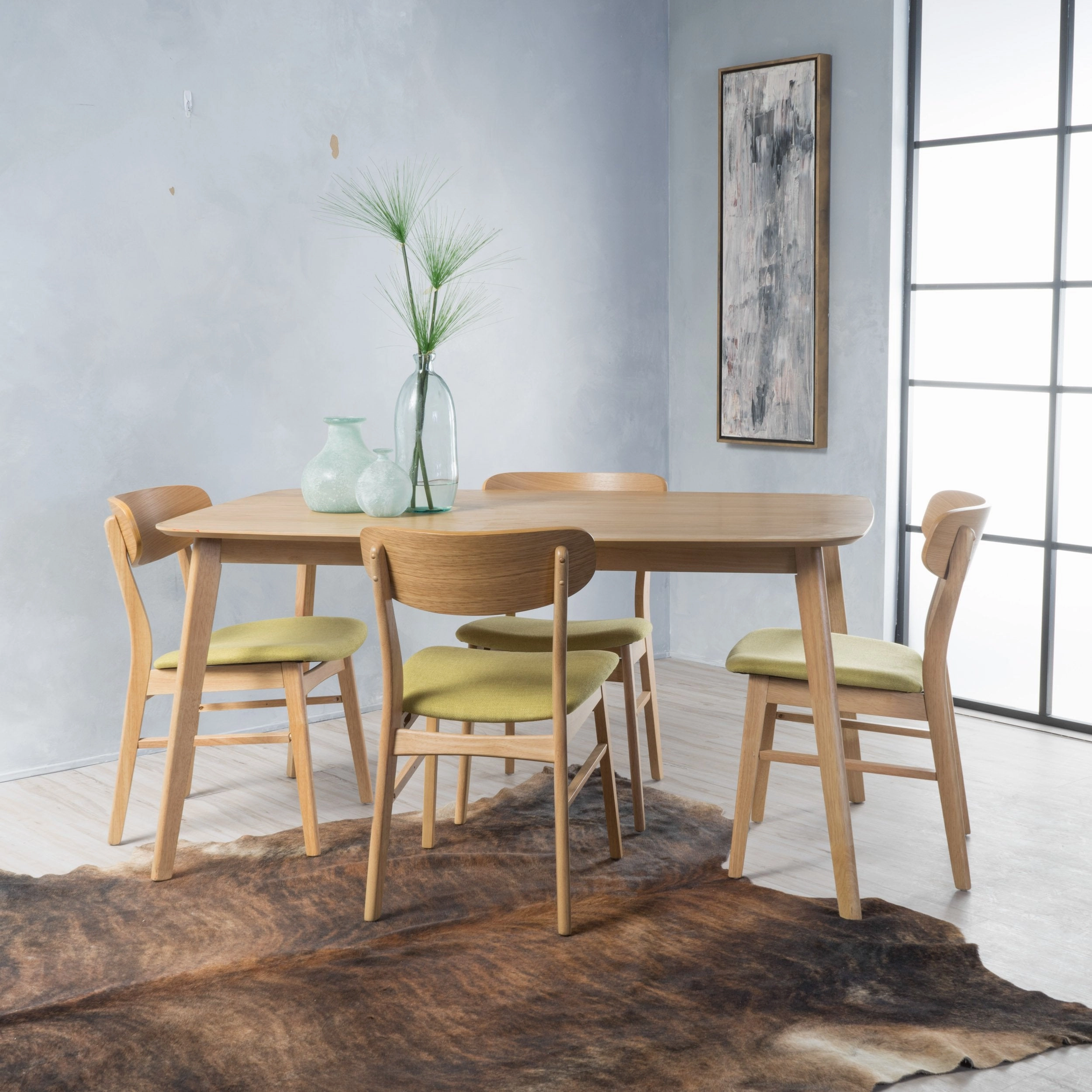 Mid Century Oak Finish 60-inch Rectangular 5 Pc Dining Set - NH003992
