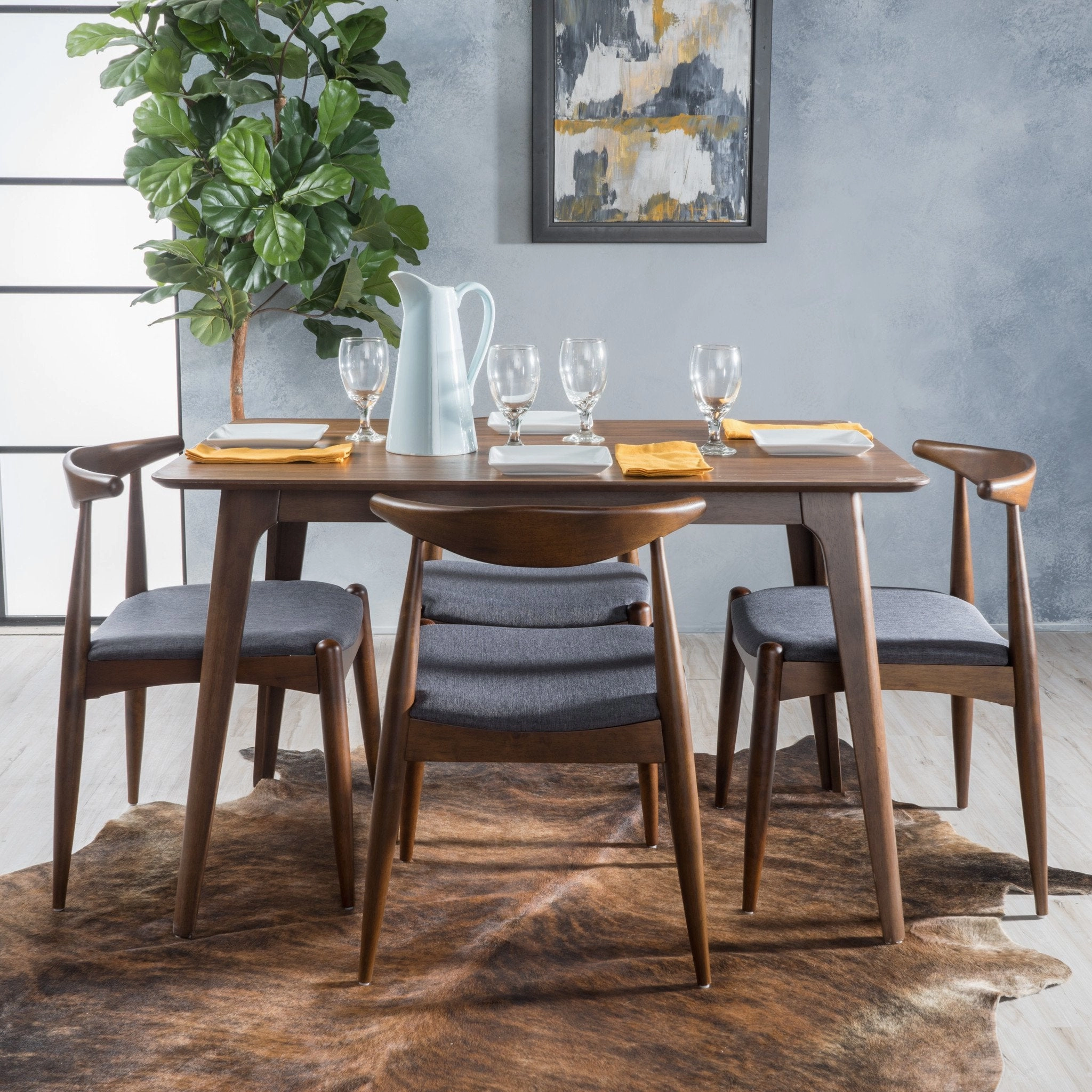 Mid-Century Walnut Finish 5 Piece Dining Set - NH900003 kitchen accessories, table linens