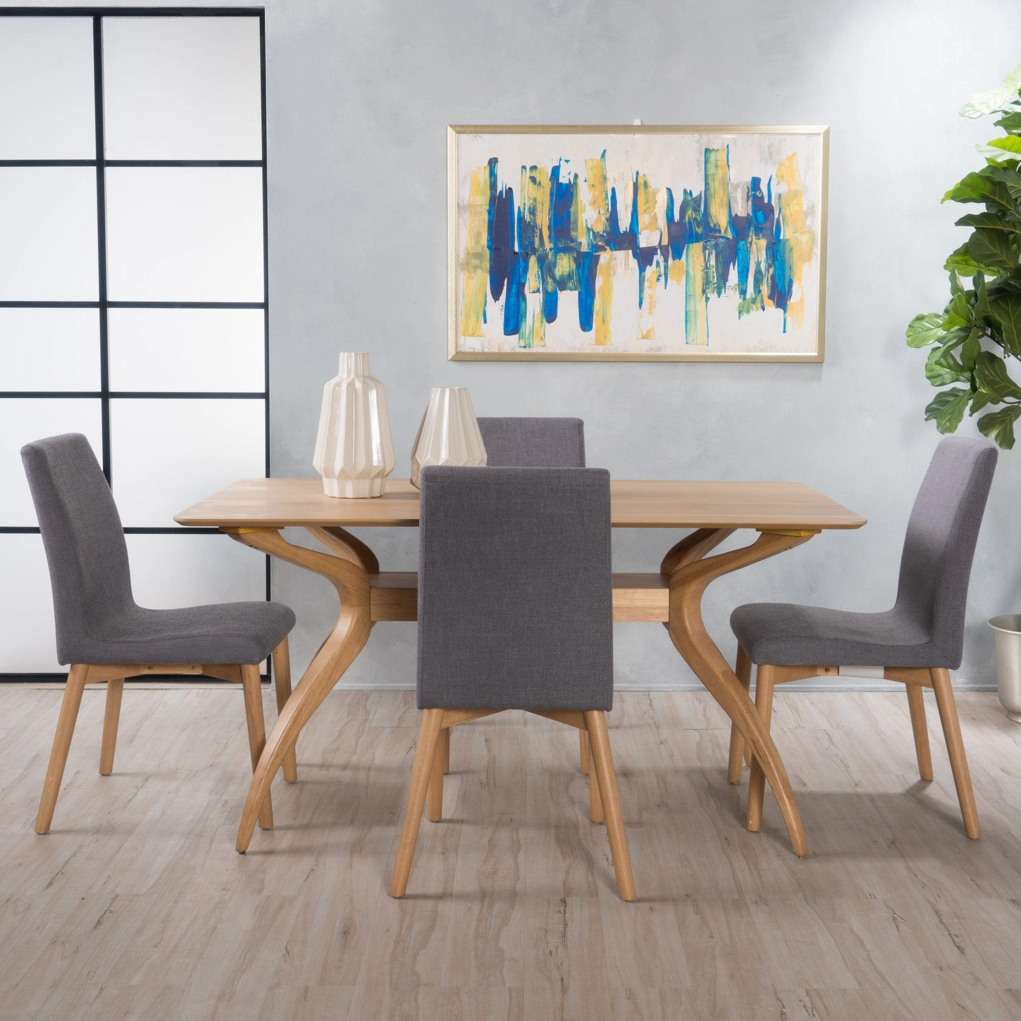 Mid Century Wood Finish 5 Piece Dining Set - NH613992