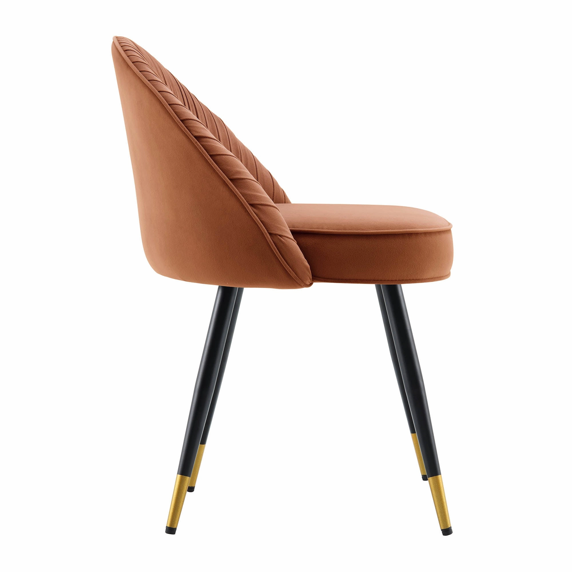 Miyae Set of 2 Pleated Burnt Orange Velvet Upholstered Dining Chairs