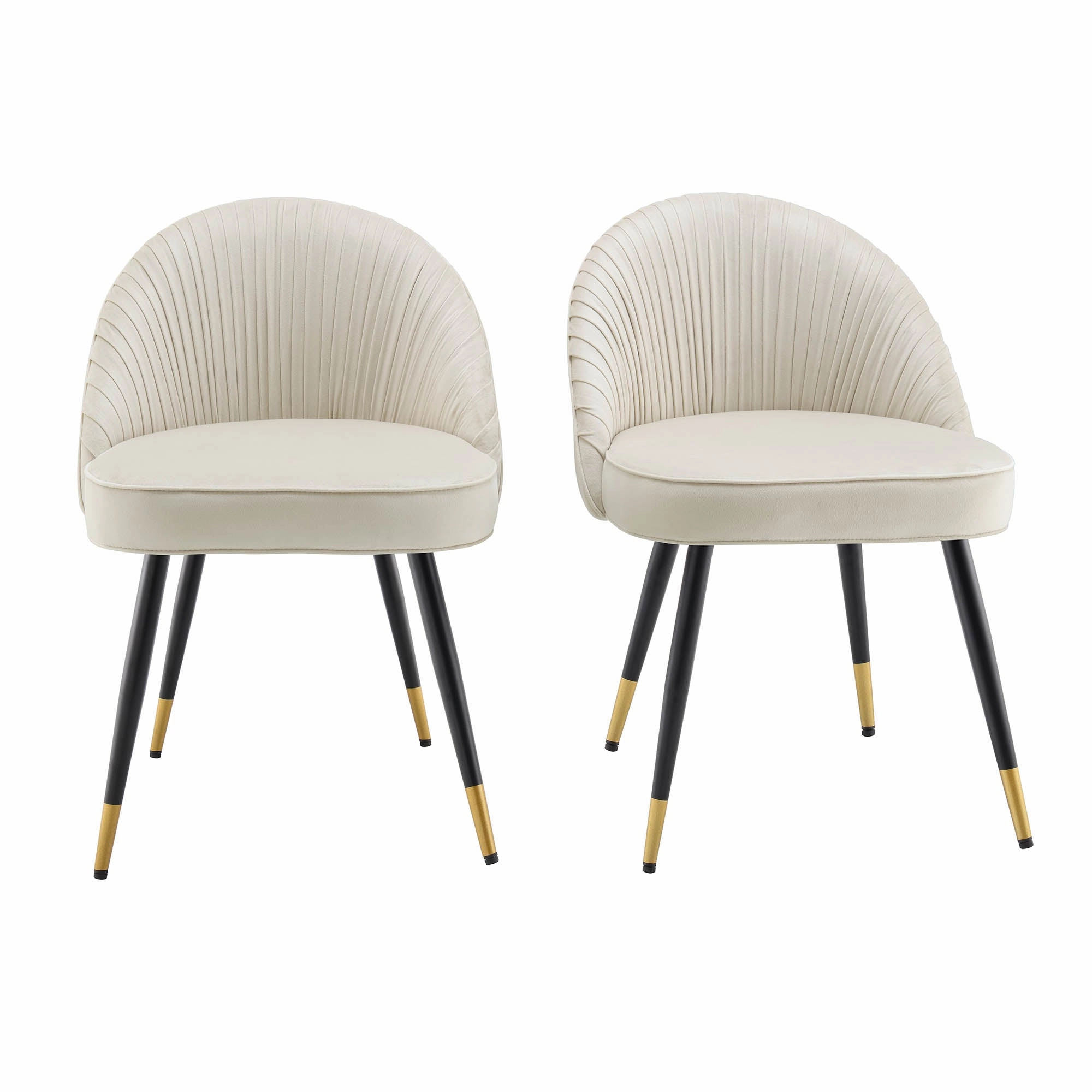 Miyae Set of 2 Pleated Champange Velvet Upholstered Dining Chairs