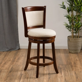 Modern 24-Inch Beige Upholstered Wood Swivel Backed Counterstool - NH336692 kitchen accessories, table linens