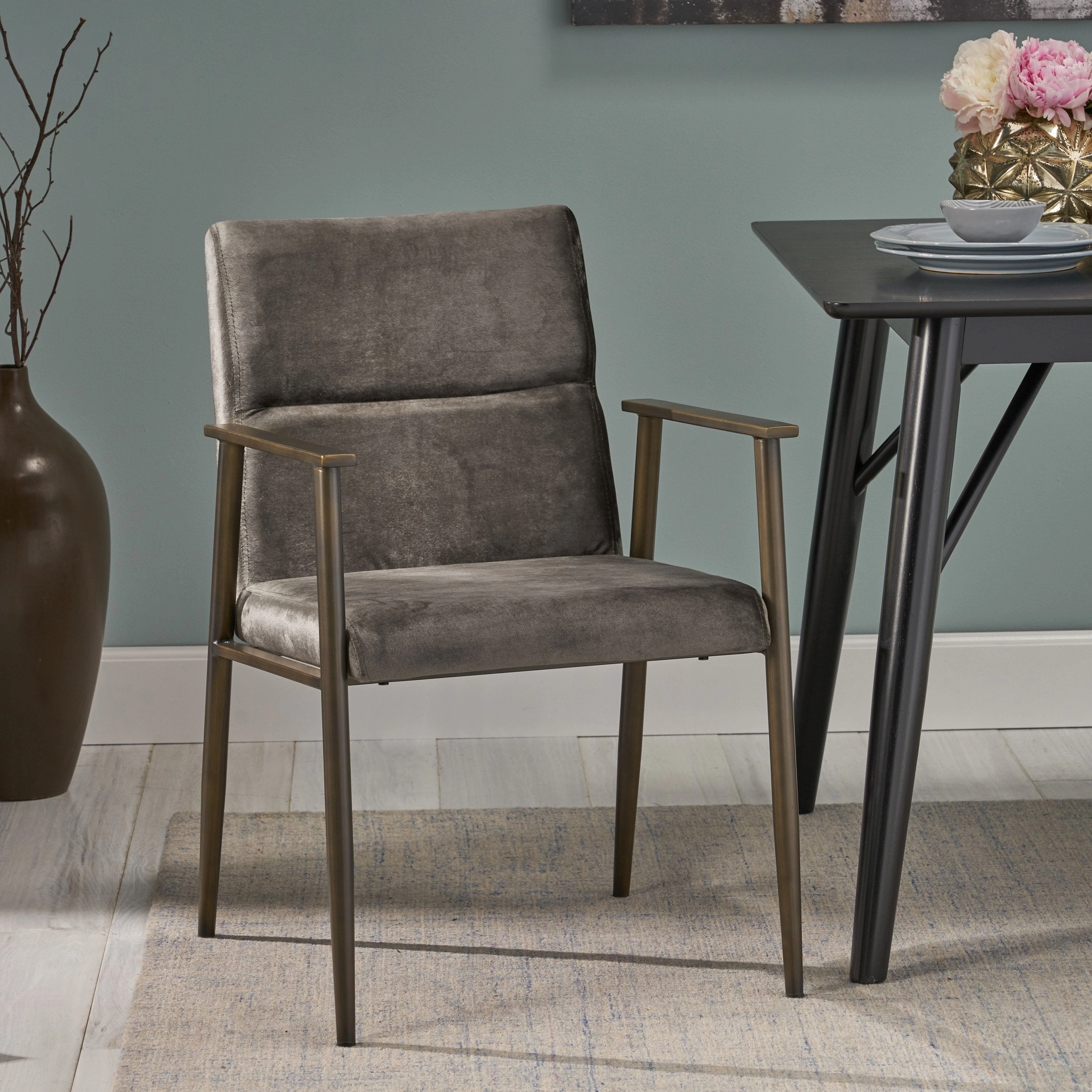 Modern Glam Velvet Dining Arm Chair - NH932803