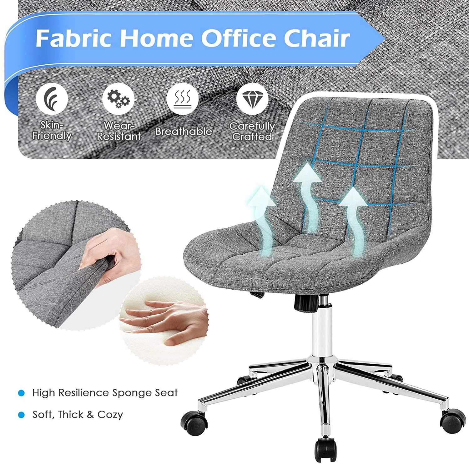 Modern Home Office Chair, Fabric Armless Leisure Chair