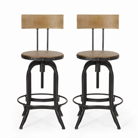 Modern Industrial Firwood Adjustable Height Swivel Barstools, Set of 2, Natural and Black Brushed Silver - NH225413 kitchen accessories, table linens