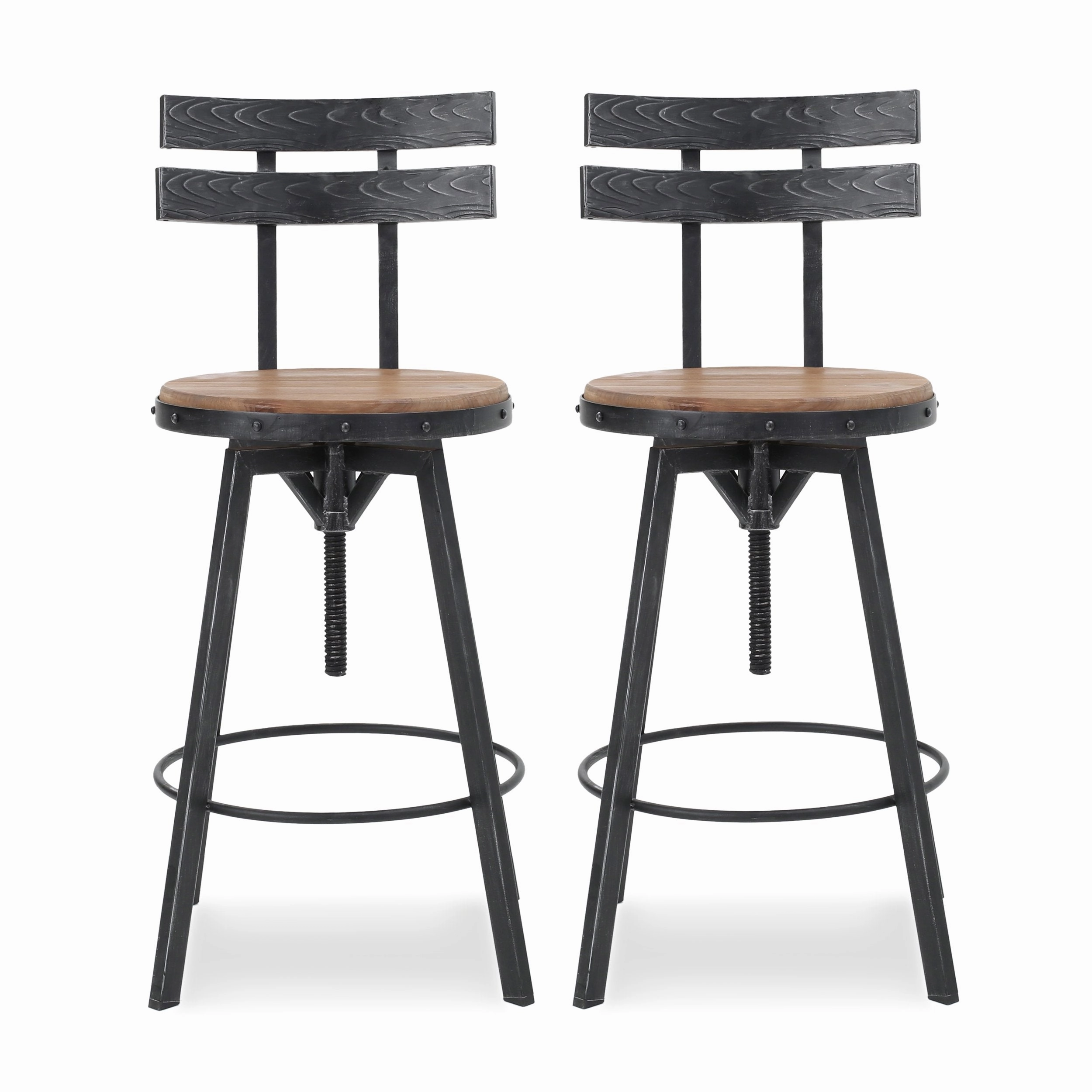 Modern Industrial Firwood Adjustable Height Swivel Barstools, Set of 2, Natural and Black Brushed Silver - NH317413 kitchen accessories, table linens