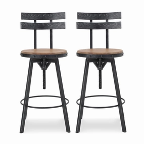 Modern Industrial Firwood Adjustable Height Swivel Barstools, Set of 2, Natural and Black Brushed Silver - NH317413 kitchen accessories, table linens