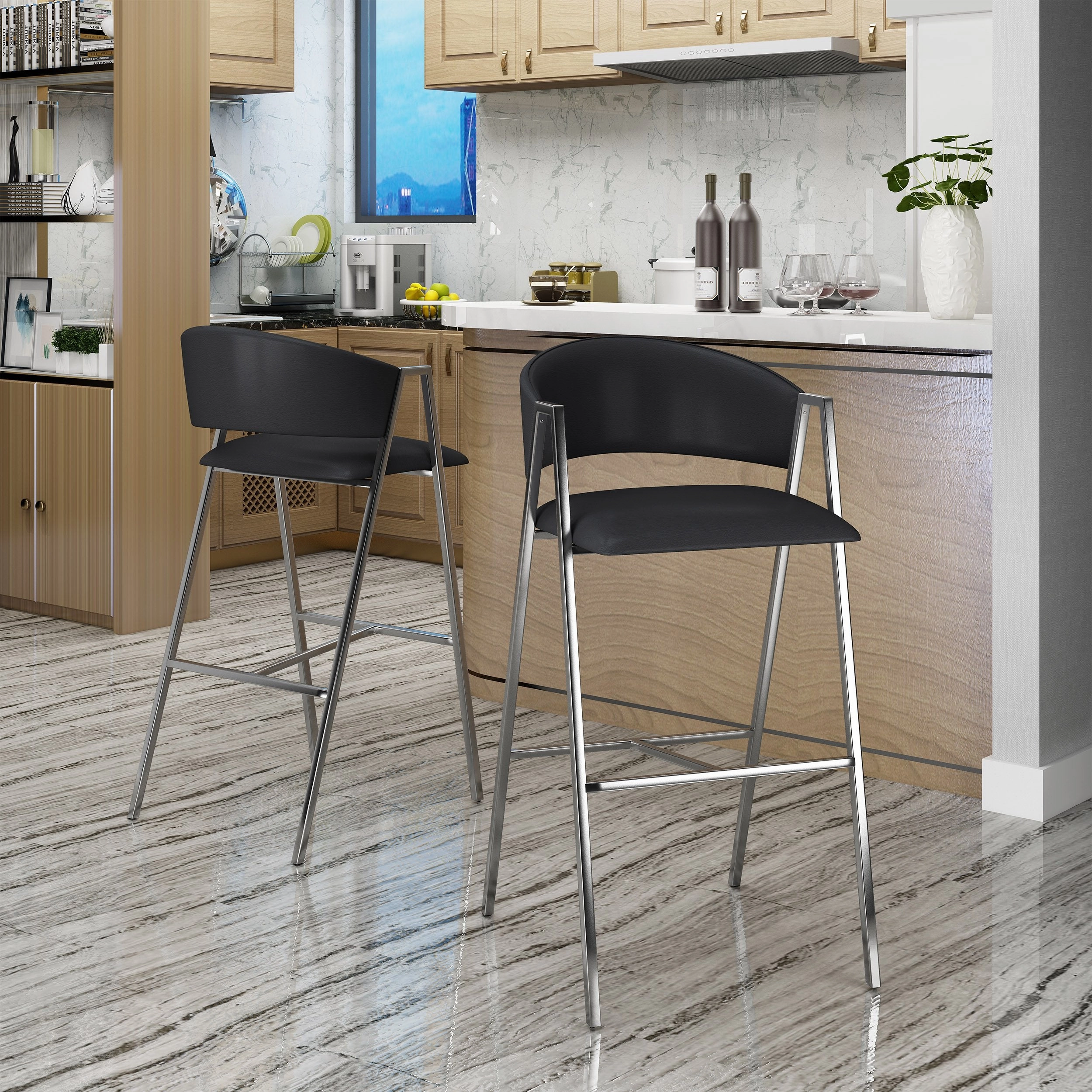 Modern Leather 28.25 Inch Barstool (Set of 2) - NH995303 kitchen accessories, table linens