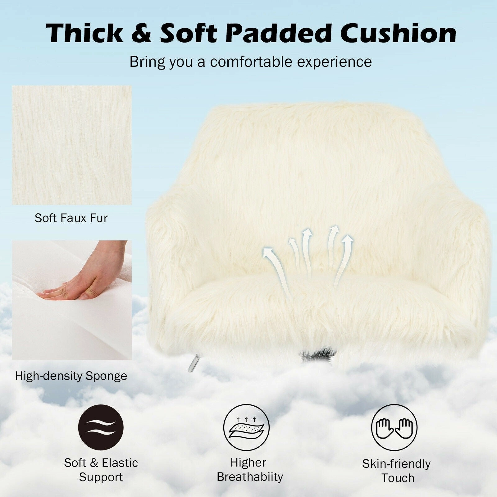 Modern Office Desk Chair, Fluffy Faux Fur Vanity Chair