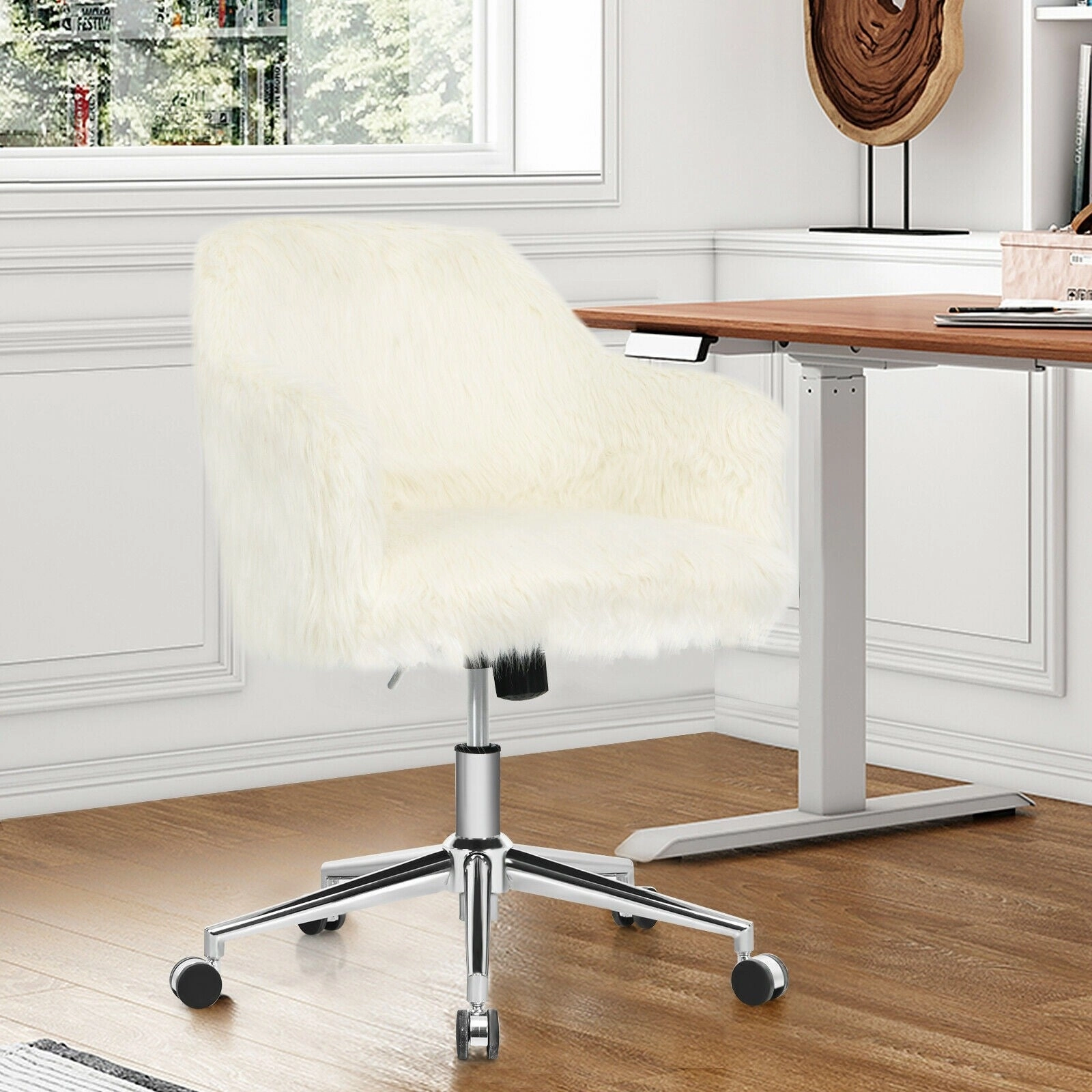 Modern Office Desk Chair, Fluffy Faux Fur Vanity Chair