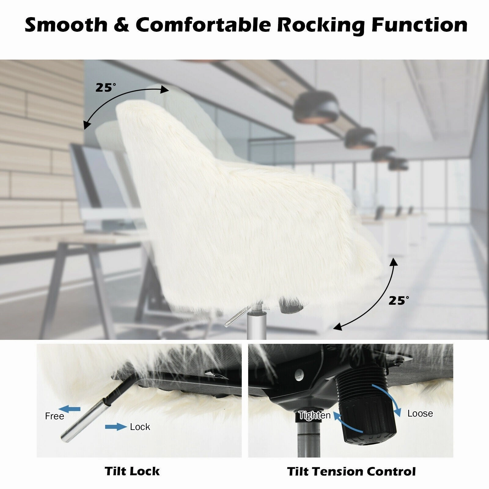 Modern Office Desk Chair, Fluffy Faux Fur Vanity Chair
