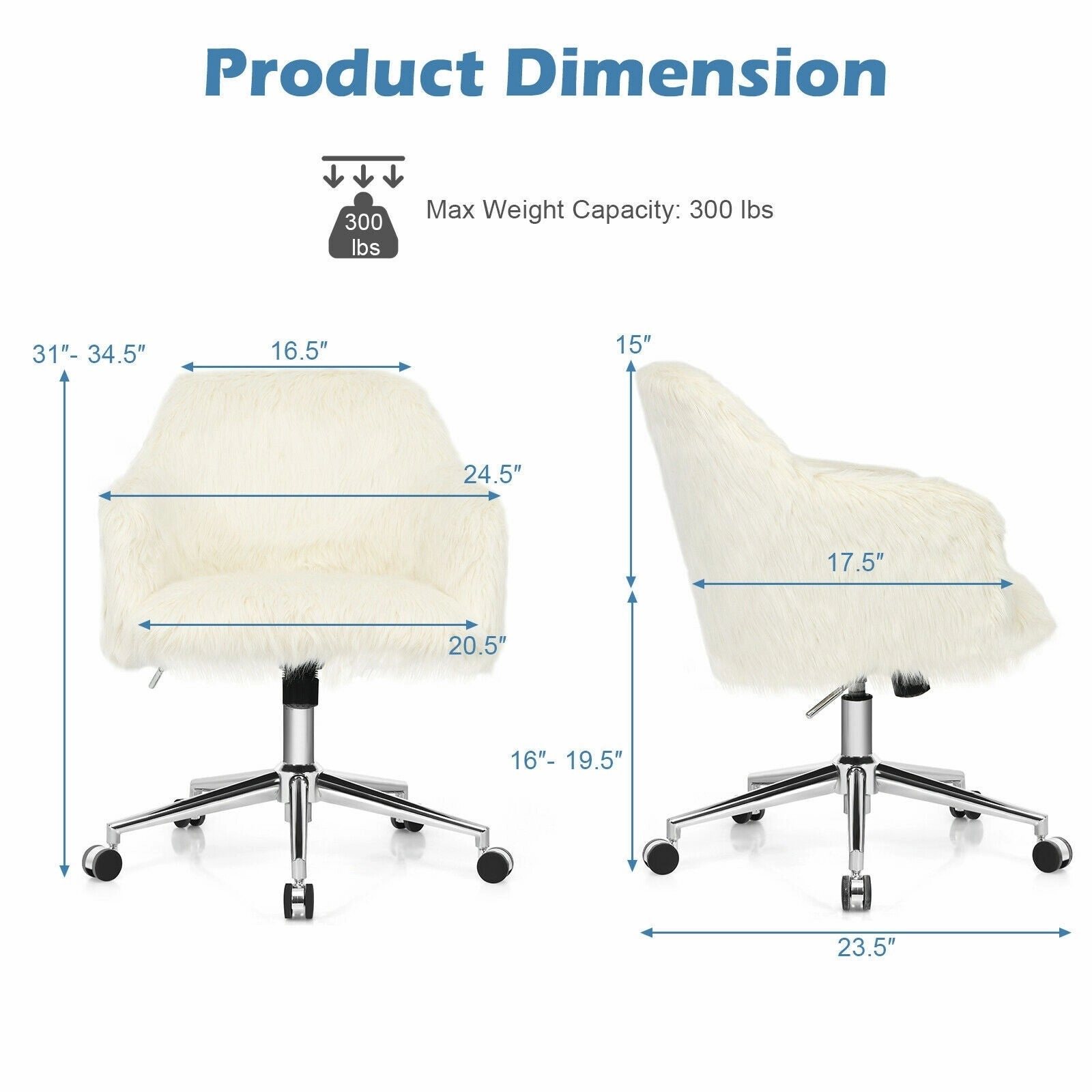 Modern Office Desk Chair, Fluffy Faux Fur Vanity Chair