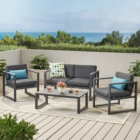 Modern Outdoor 4-Piece Dark Gray Aluminum Chat Set with Cushions - NH962792 outdoor furniture, garden bench