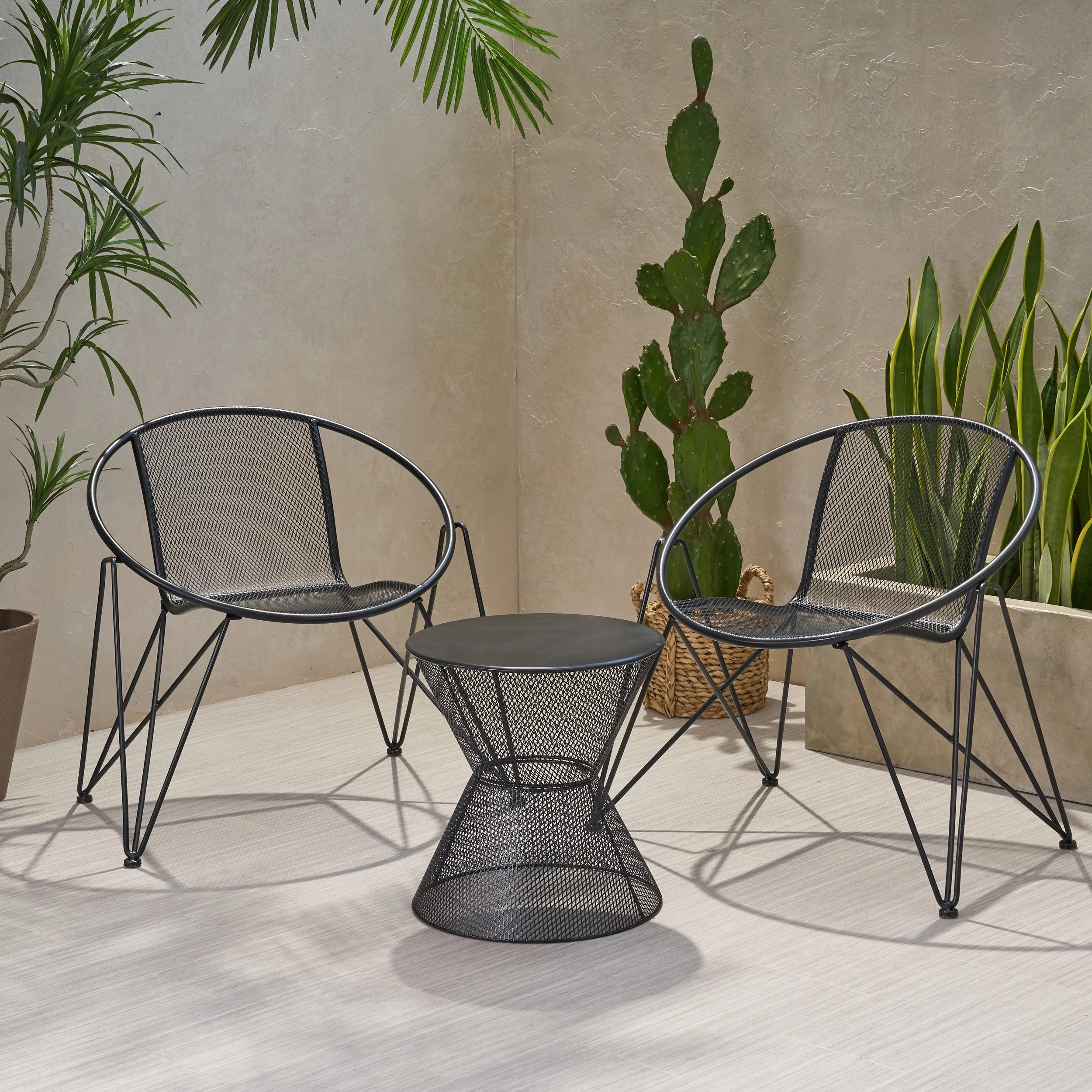 Modern Outdoor Iron Chat Set with Side Table - NH643013 outdoor furniture, garden bench
