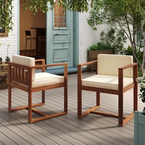 Modern Outdoor Patio Acacia Wood Dining Chairs with Cushions, Set of 2 outdoor lounge chair, patio sofa
