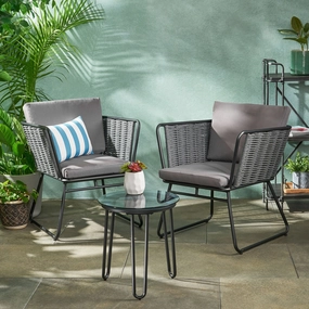 Modern Outdoor Rope Weave Chat Set with Side Table - NH322113 outdoor furniture, garden bench