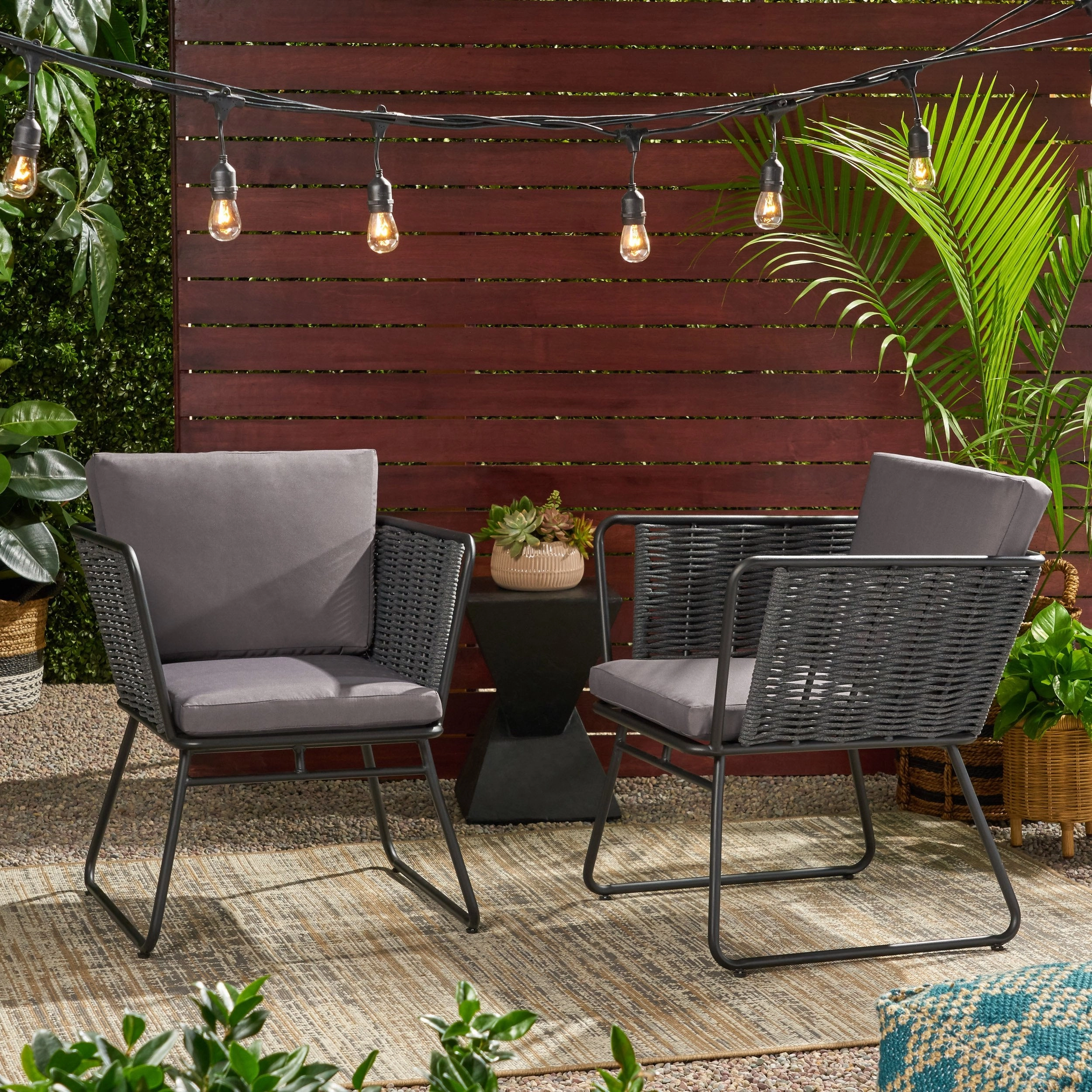Modern Outdoor Rope Weave Club Chair with Cushions (Set of 2) - NH122113 outdoor furniture, garden bench