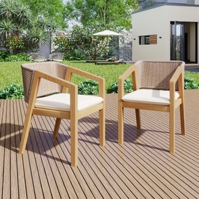 Modern Outdoor Rope Weave Dining Chairs with Cushion, Set of 2 outdoor lounge chair, patio sofa