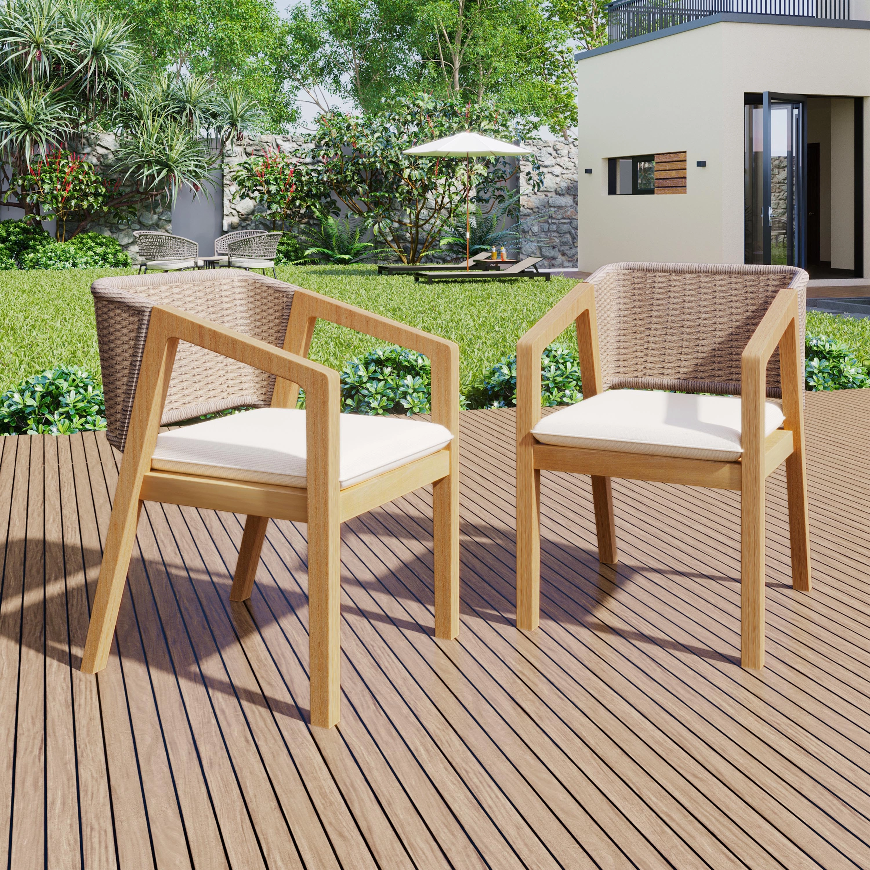 Modern Outdoor Rope Weave Dining Chairs with Cushion, Set of 2 outdoor lounge chair, patio sofa