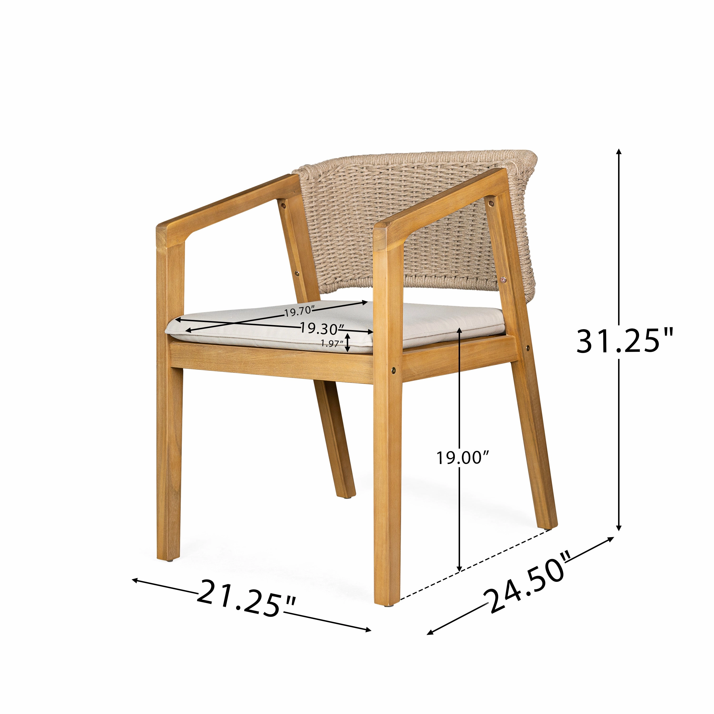 Modern Outdoor Rope Weave Dining Chairs with Cushion, Set of 2