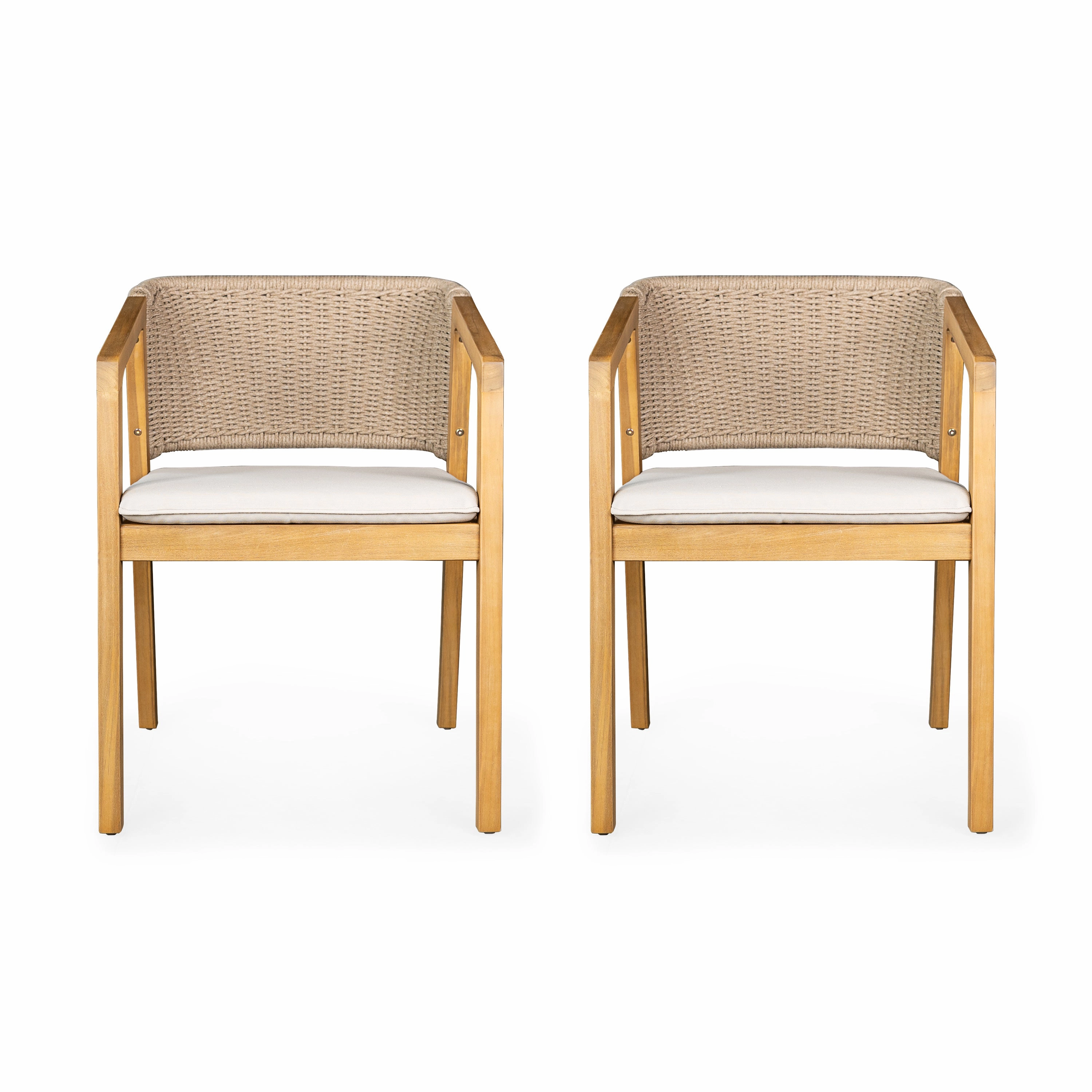 Modern Outdoor Rope Weave Dining Chairs with Cushion, Set of 2