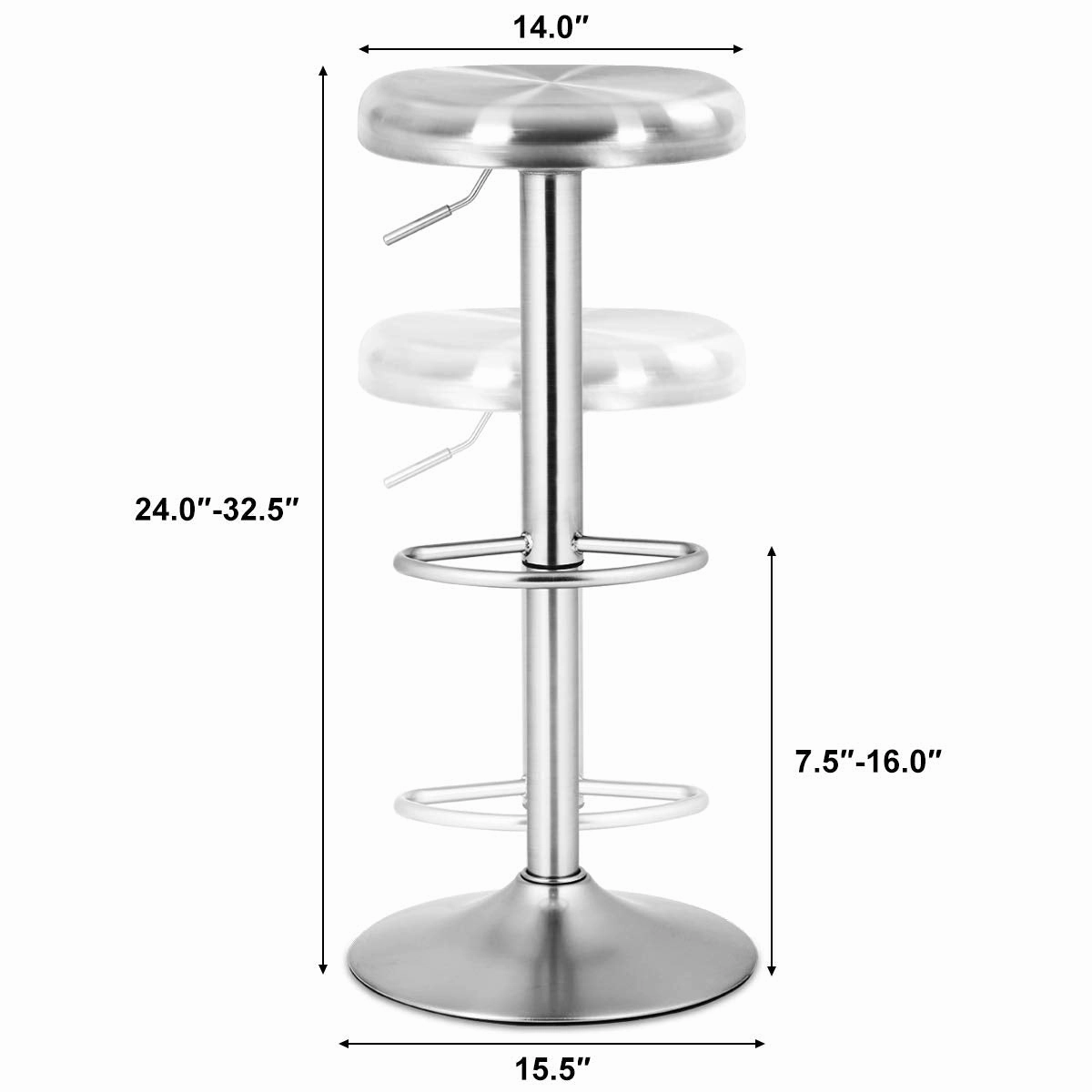 Modern Swivel Adjustable Height Barstool with Footrest, Stainless Steel Round Top Bar Height Barstools for Pub Bistro Kitchen Dining