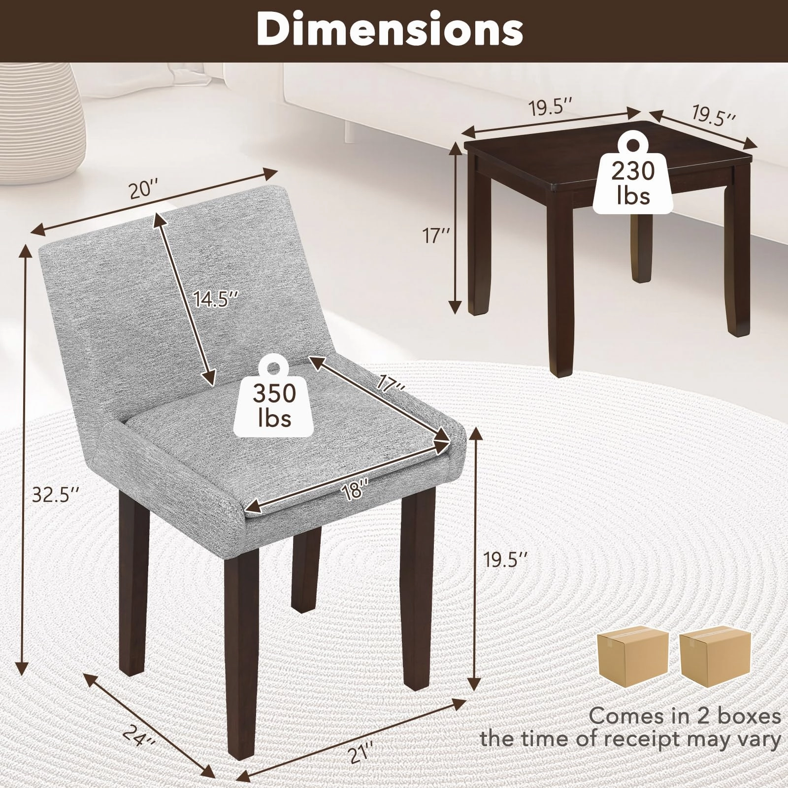 Modern Upholstered Armless Chair with Square Wood End Table