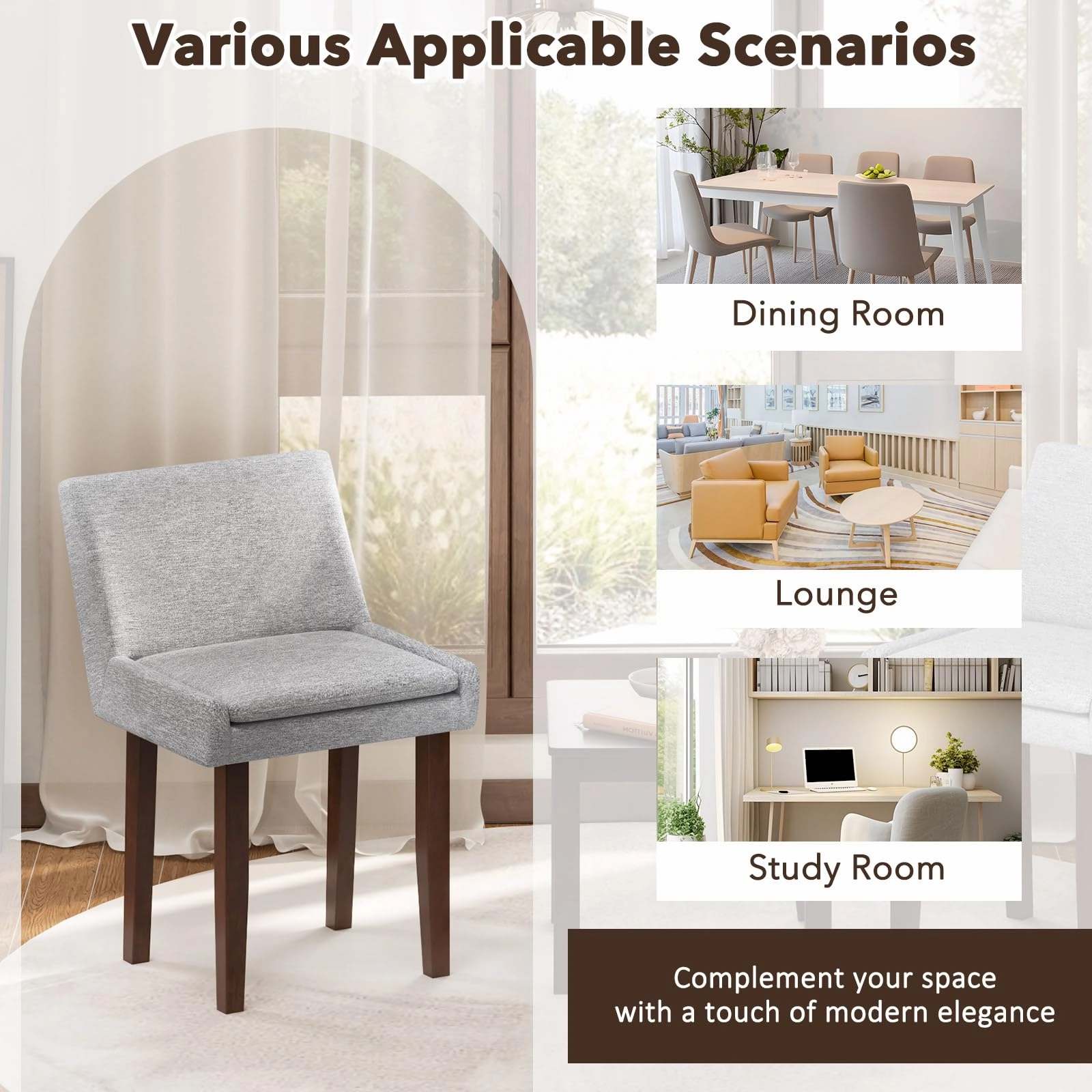 Modern Upholstered Armless Chair with Square Wood End Table