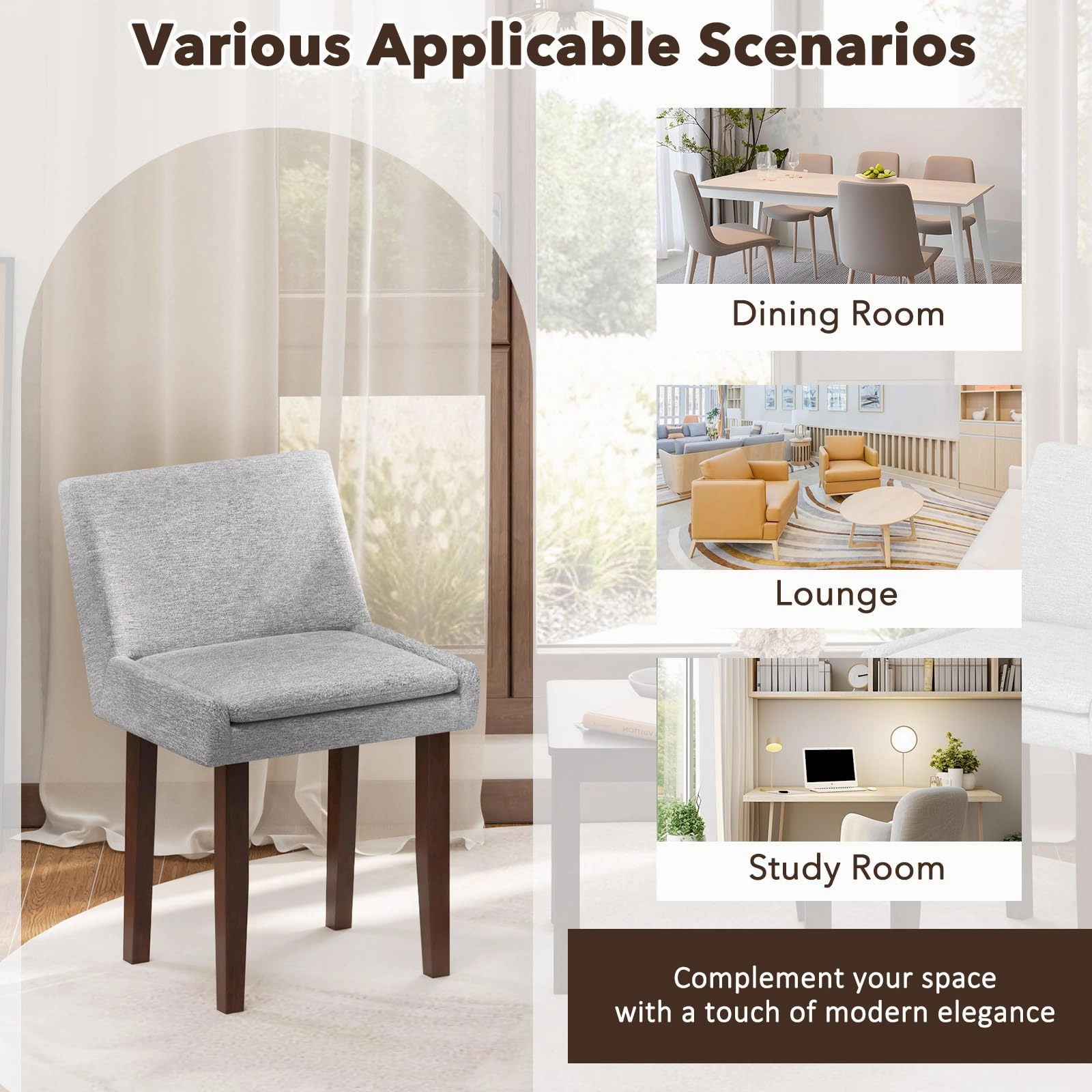 Modern Upholstered Armless Chair with Square Wood End Table
