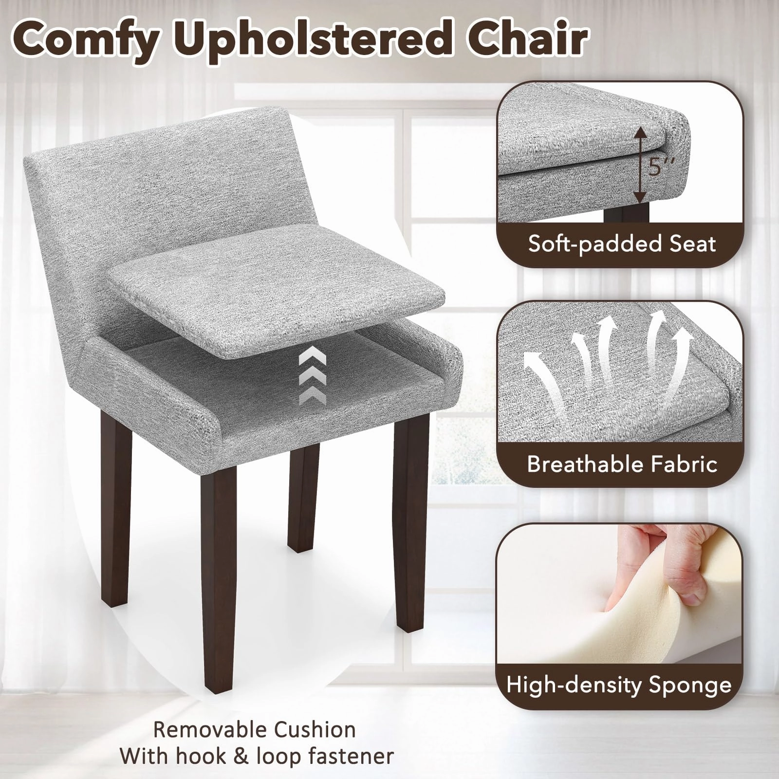 Modern Upholstered Armless Chair with Square Wood End Table
