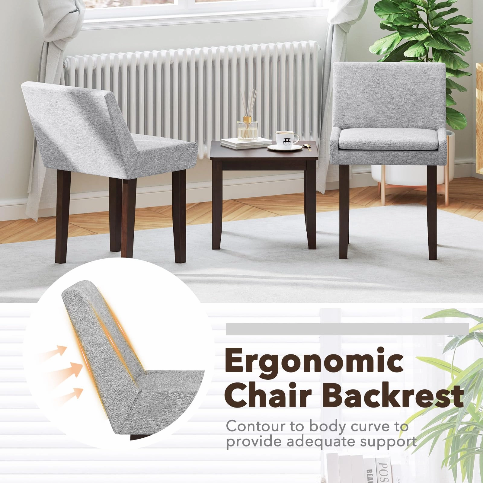 Modern Upholstered Armless Chair with Square Wood End Table
