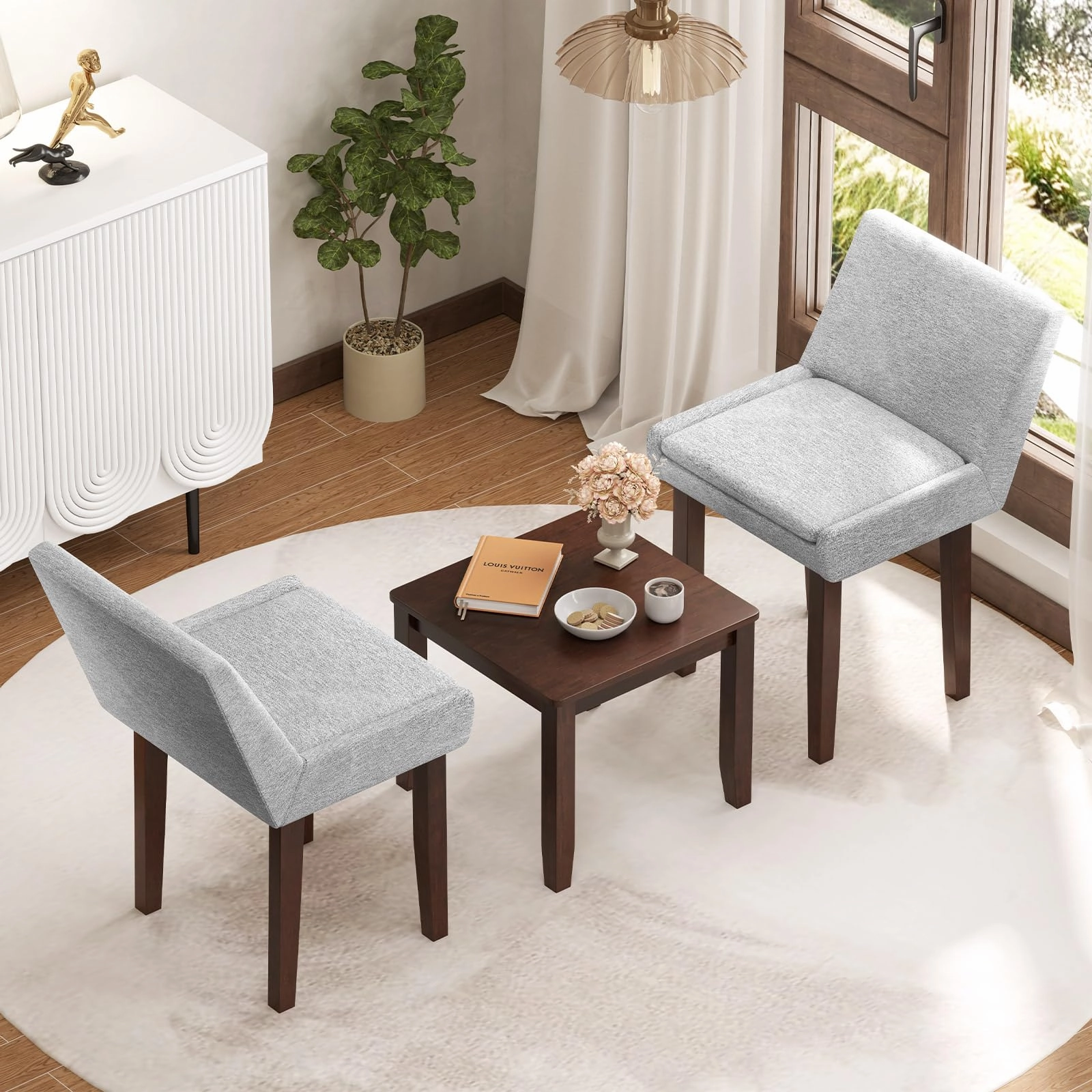 Modern Upholstered Armless Chair with Square Wood End Table