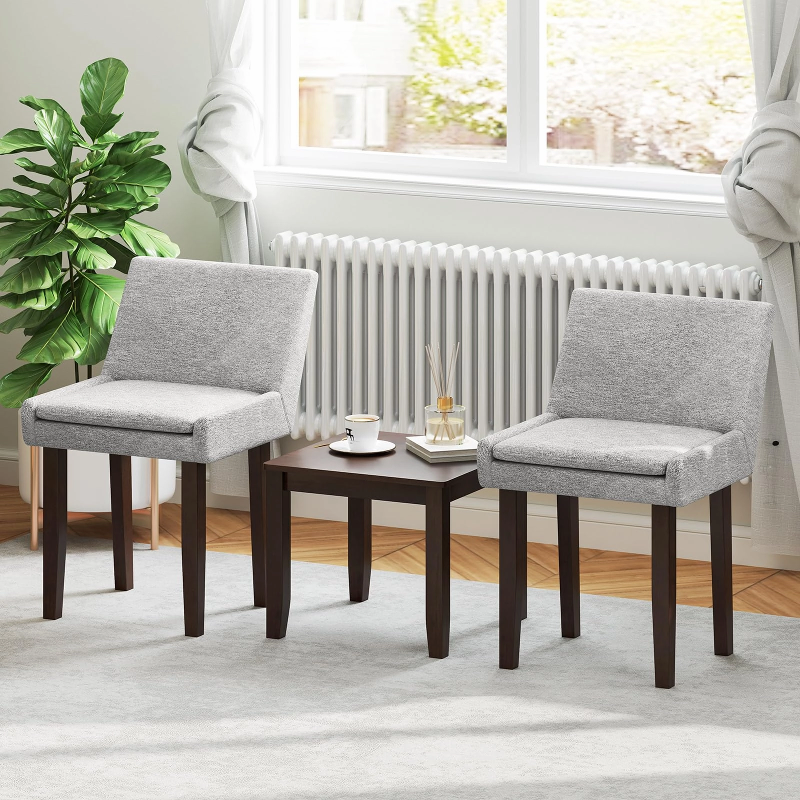 Modern Upholstered Armless Chair with Square Wood End Table