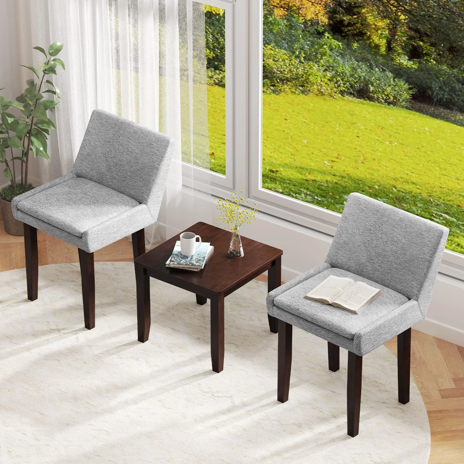Modern Upholstered Armless Chair with Square Wood End Table