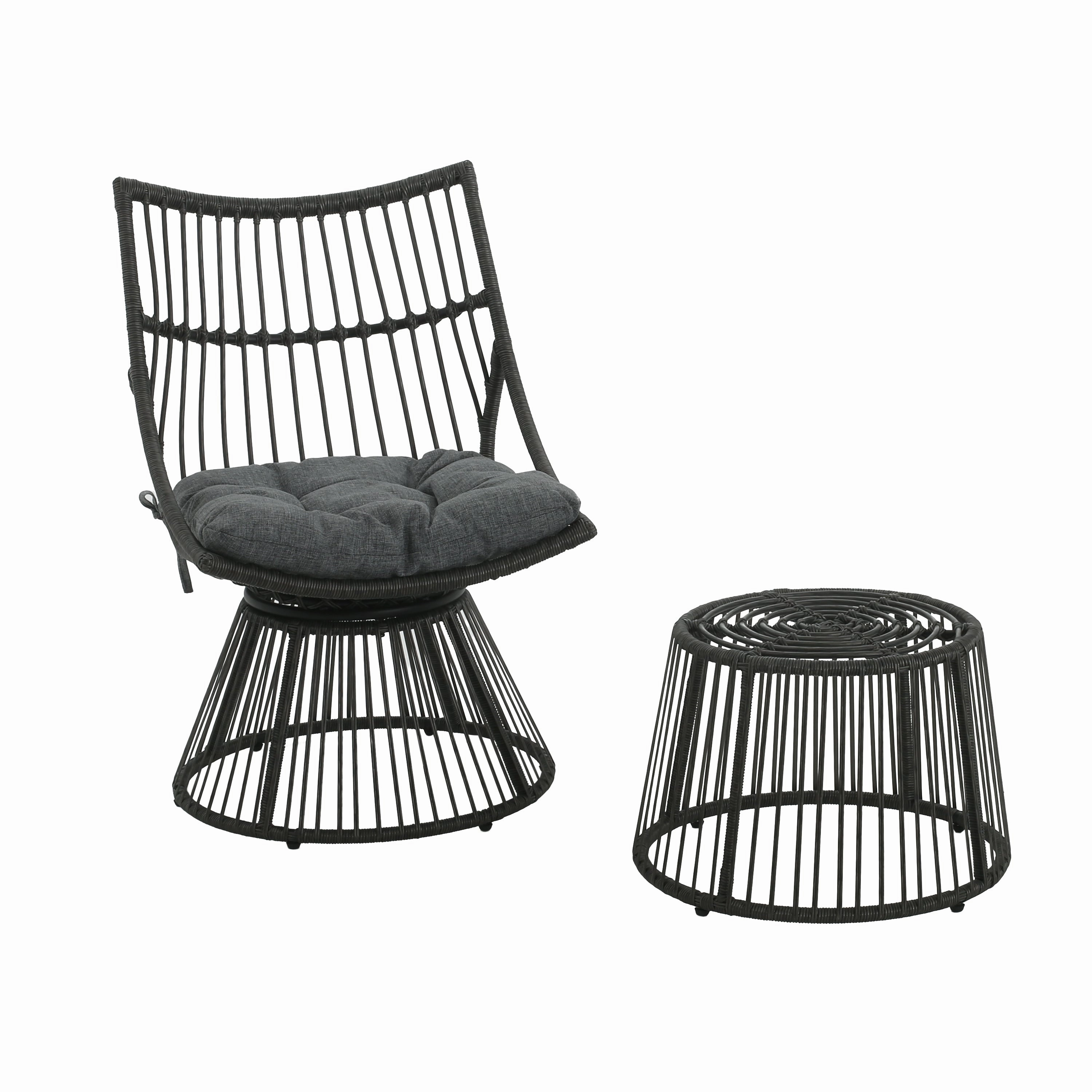 Modern Wicker High Back Chair & Side Table Set