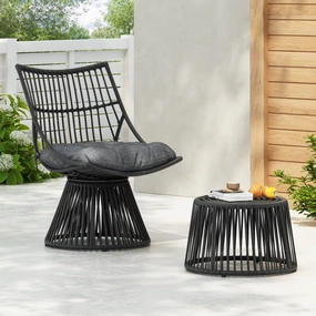 Modern Wicker High Back Chair & Side Table Set outdoor furniture, garden bench