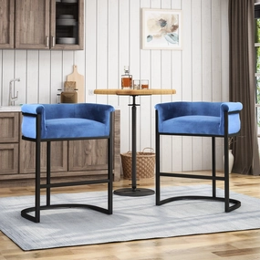 Modern Wide Bucket Velvet Barstool, Cobalt and Black (Set of 2) - NH282603 kitchen accessories, table linens