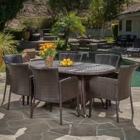 Multi-brown PE Wicker 7 Piece Outdoor Dining Set - NH442692 outdoor lounge chair, patio sofa