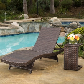 Multi-Brown Wicker Chaise Lounge Set with C-Shaped End Table - NH842792 patio umbrella, gazebo