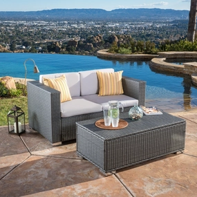 Multi-Grey PE 2pc Outdoor Sofa and Coffee Table Set - NH405692 outdoor furniture, garden bench