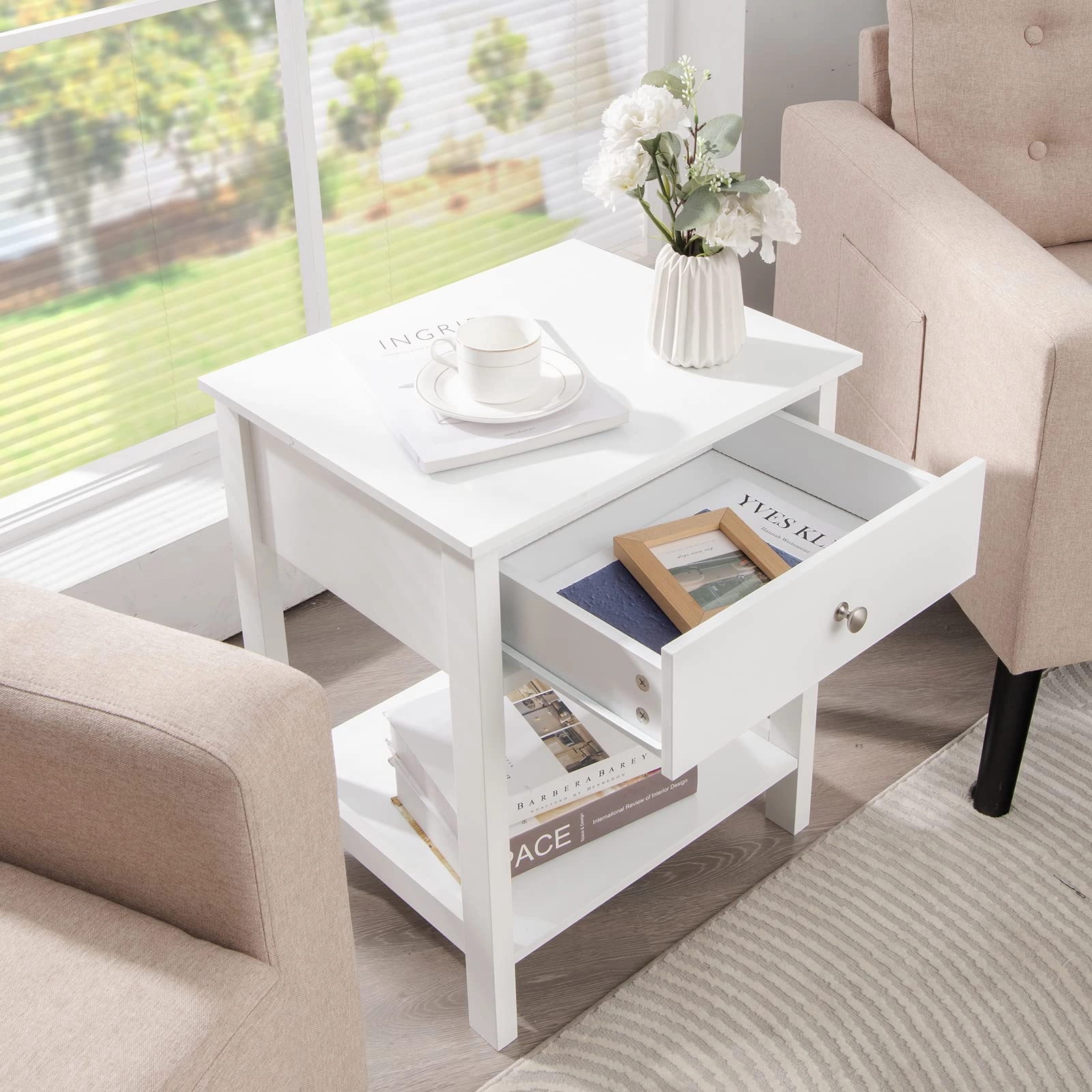 Multifunctional Bedside Sofa Side Table, Accent Home Furniture w/Stable Frame