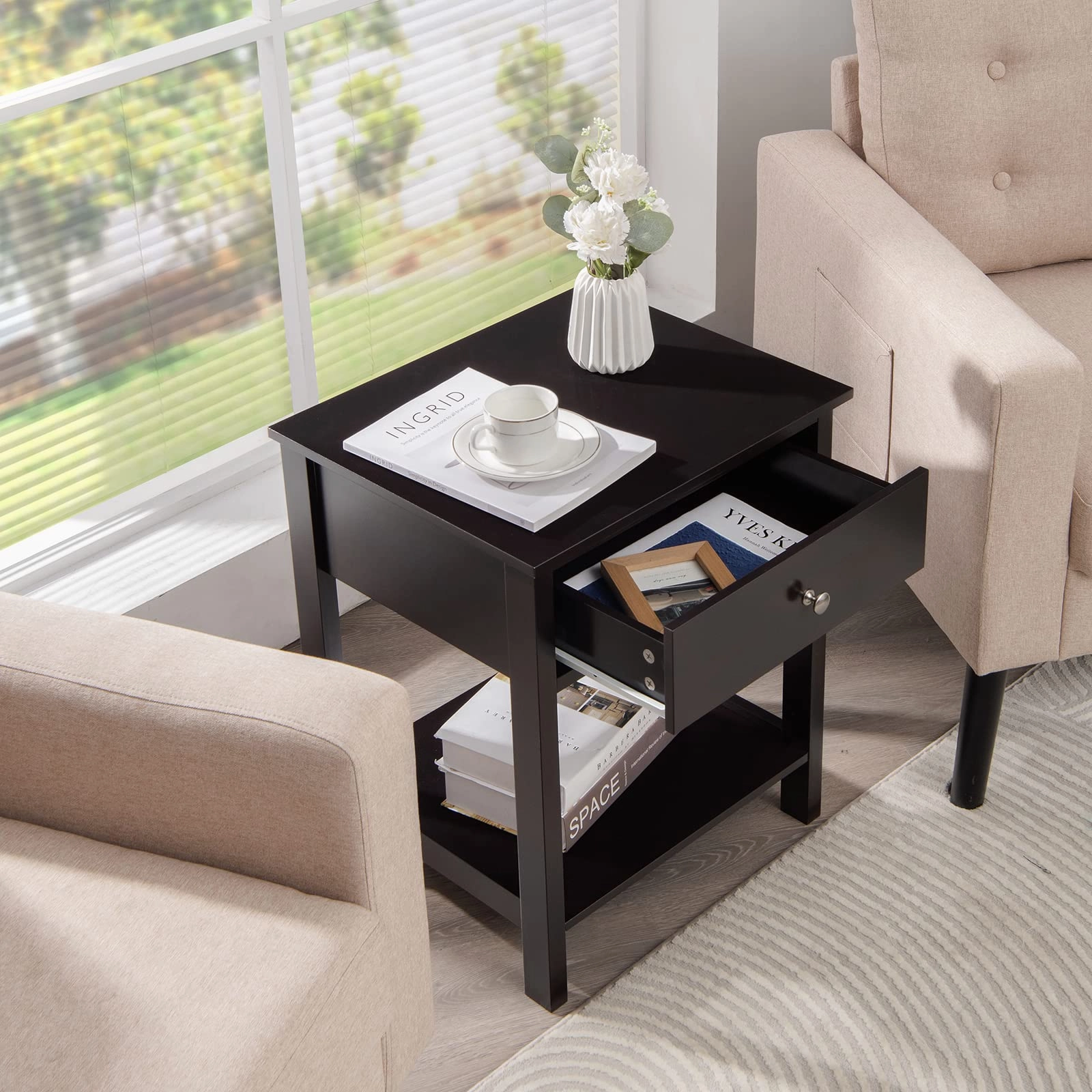 Multifunctional Bedside Sofa Side Table, Accent Home Furniture w/Stable Frame